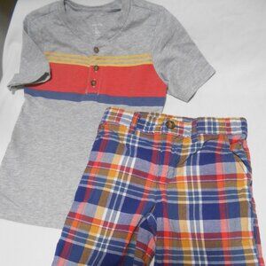 CARTER'S KID SIZE 5/5A PLAID SHORTS & SHIRT MATCHING OUTFIT SET w/ POCKETS EUC